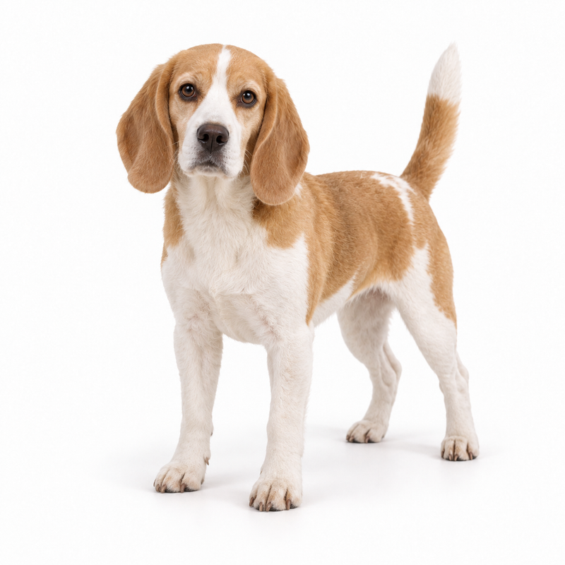 Lemon and white Beagle on a white background