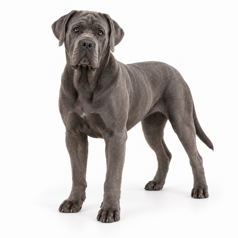 Grey Cane Corso with natural ears on a white background