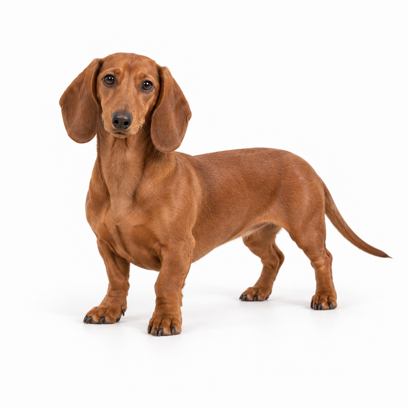 Red smooth-haired Dachshund on a white background