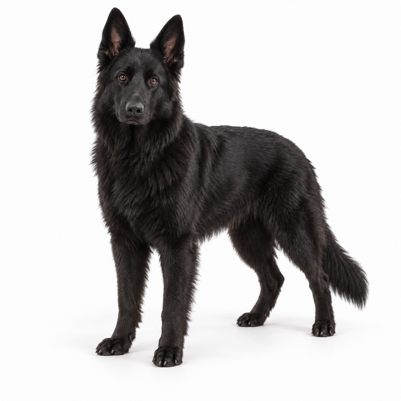 Black German Shepherd Dog on a white background