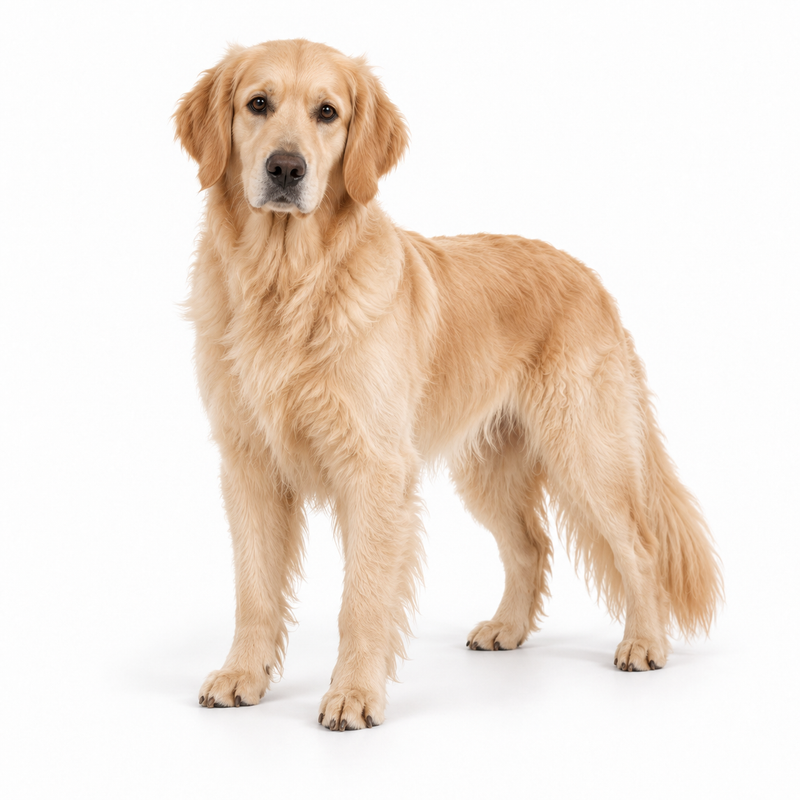 Light golden Golden Retriever on a white background