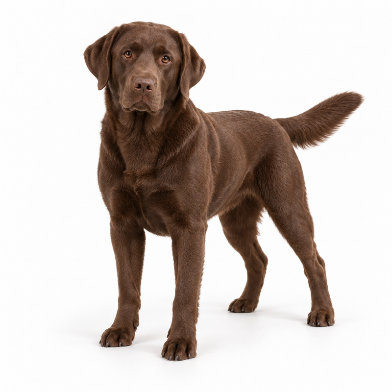Chocolate Labrador Retriever on a white background