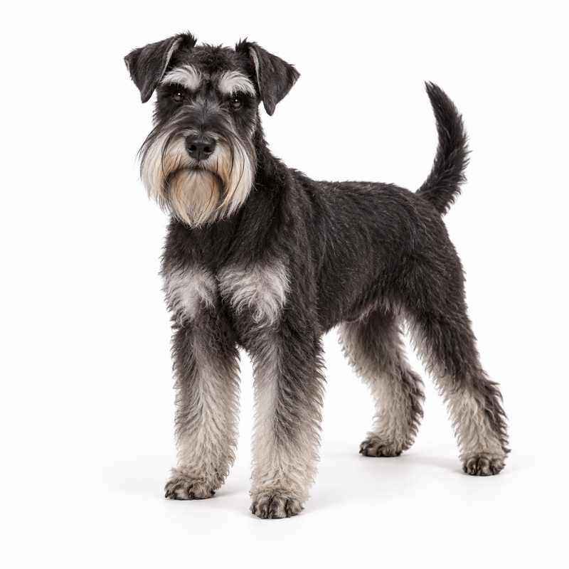 Black and silver Miniature Schnauzer on a white background