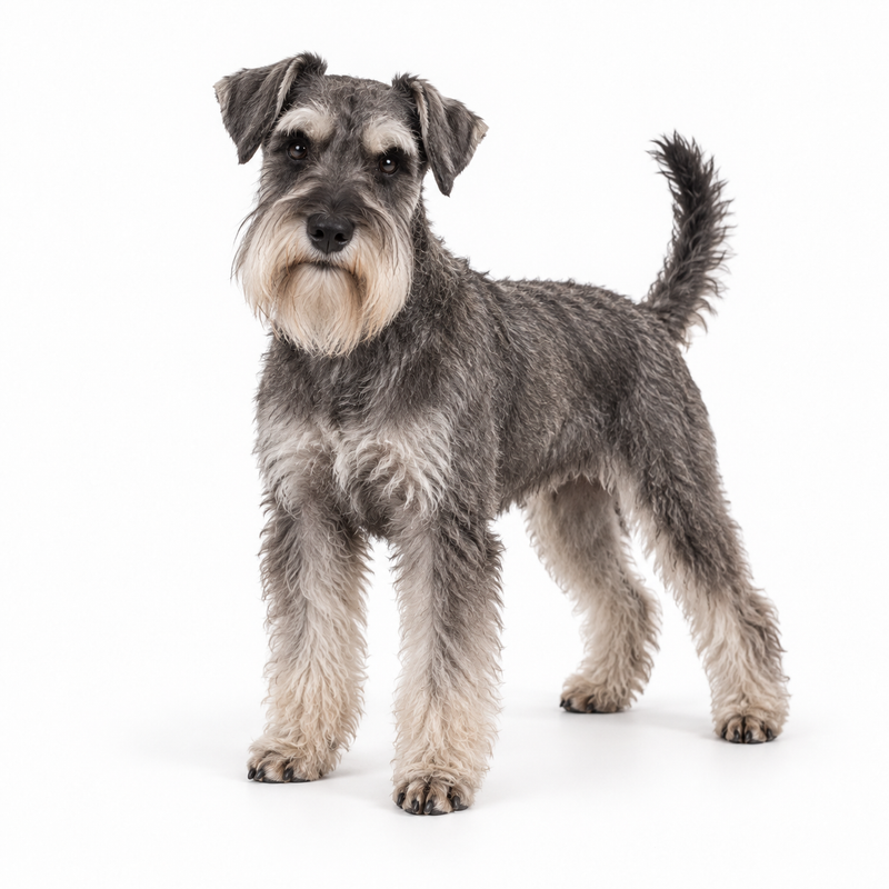 Salt and pepper Miniature Schnauzer on a white background
