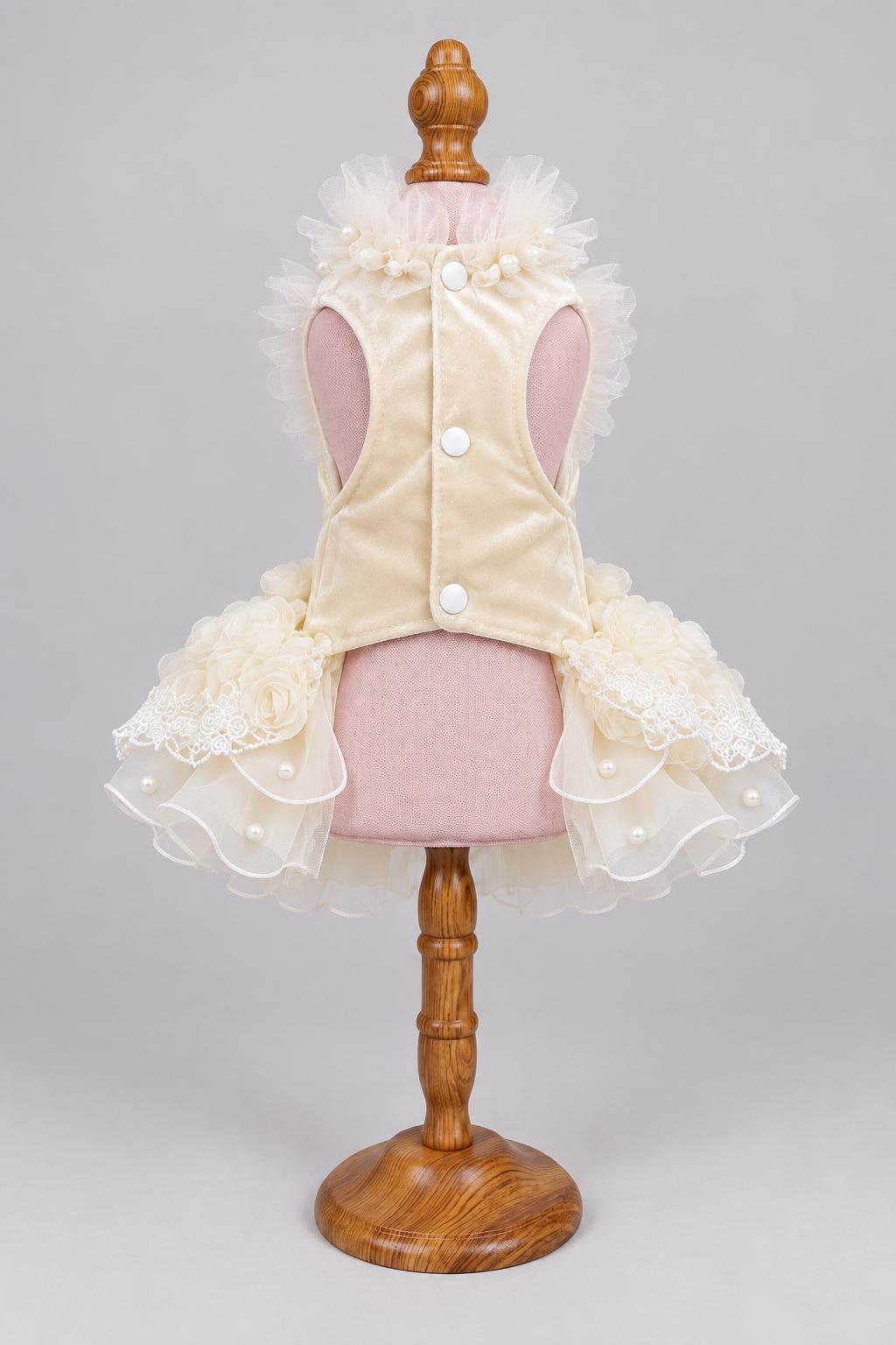Rosalie — Creamy white dress front and fastening on a mannequin