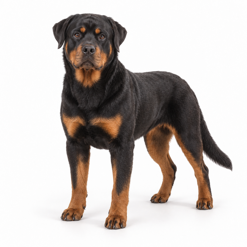 Black and rust Rottweiler on a white background