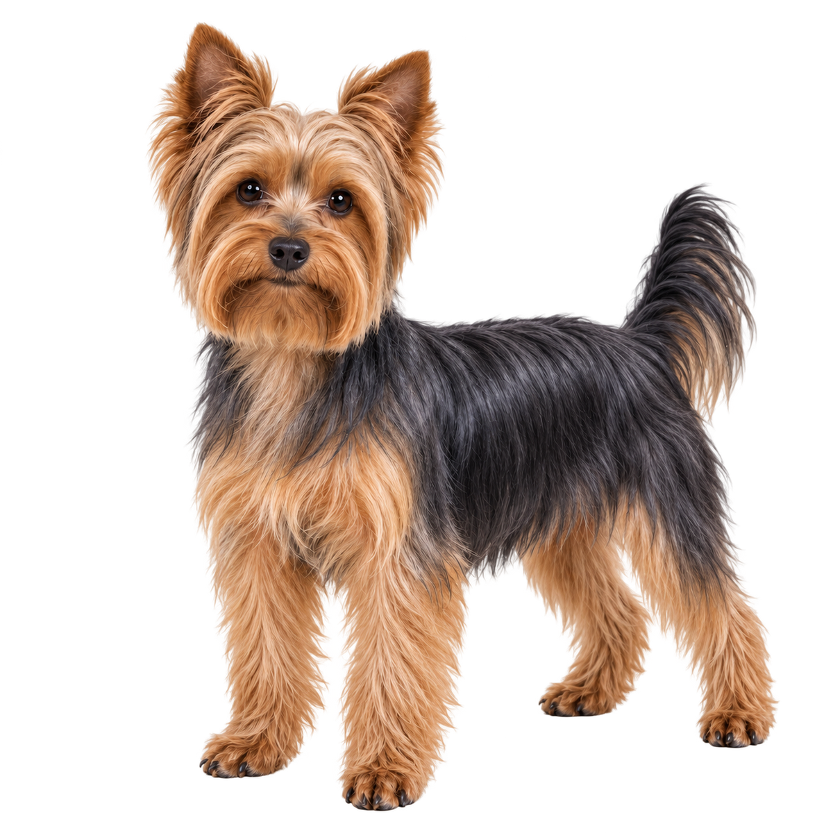 Blue-and-tan Yorkshire Terrier in a neat pet trim