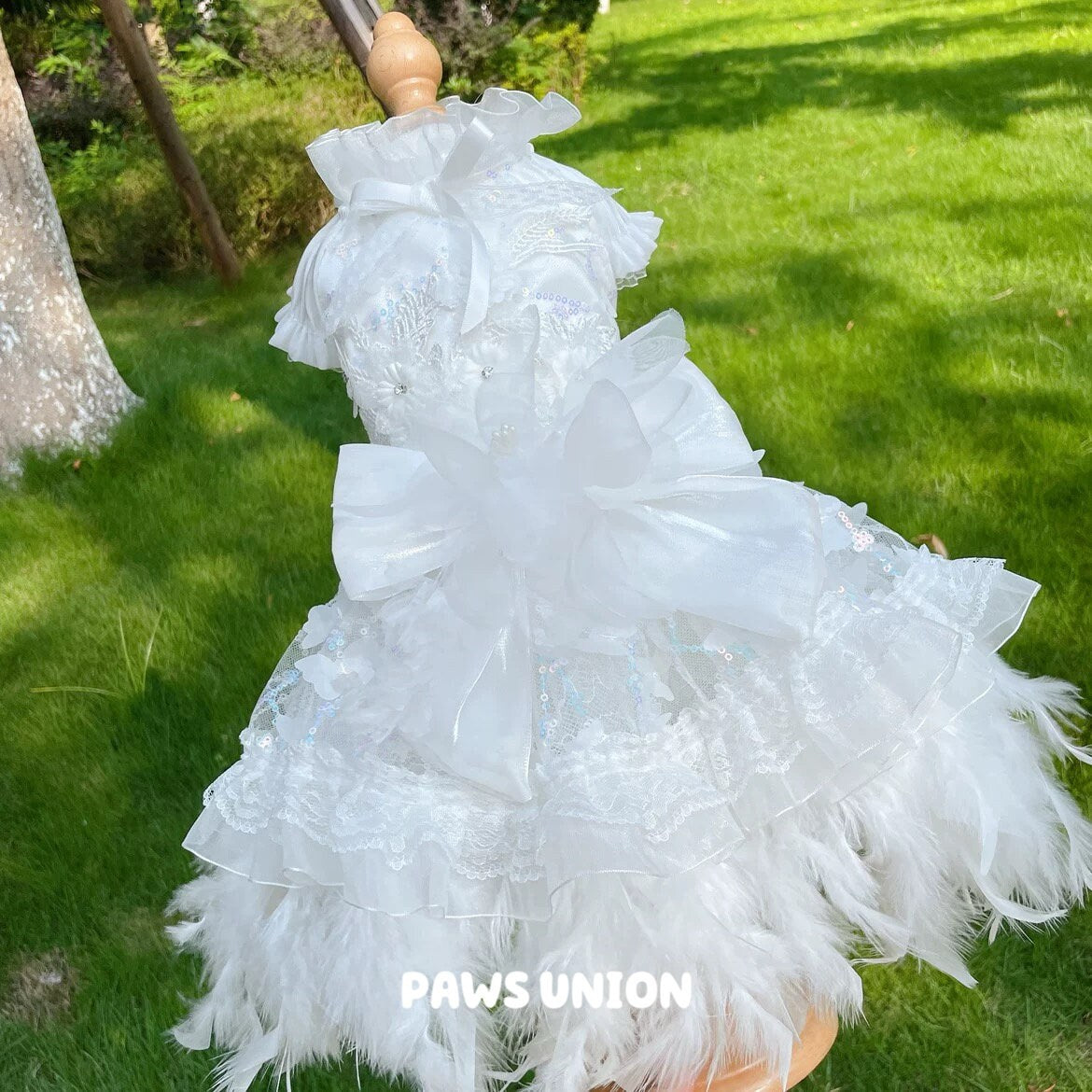 Coco Rosette White Dog Wedding Dress, Feather Tulle Dog Gown for Dogs and Cats, Luxury Bride Pet Outfit, Princess Gown for Wedding Photos — product photograph 6 of 6.