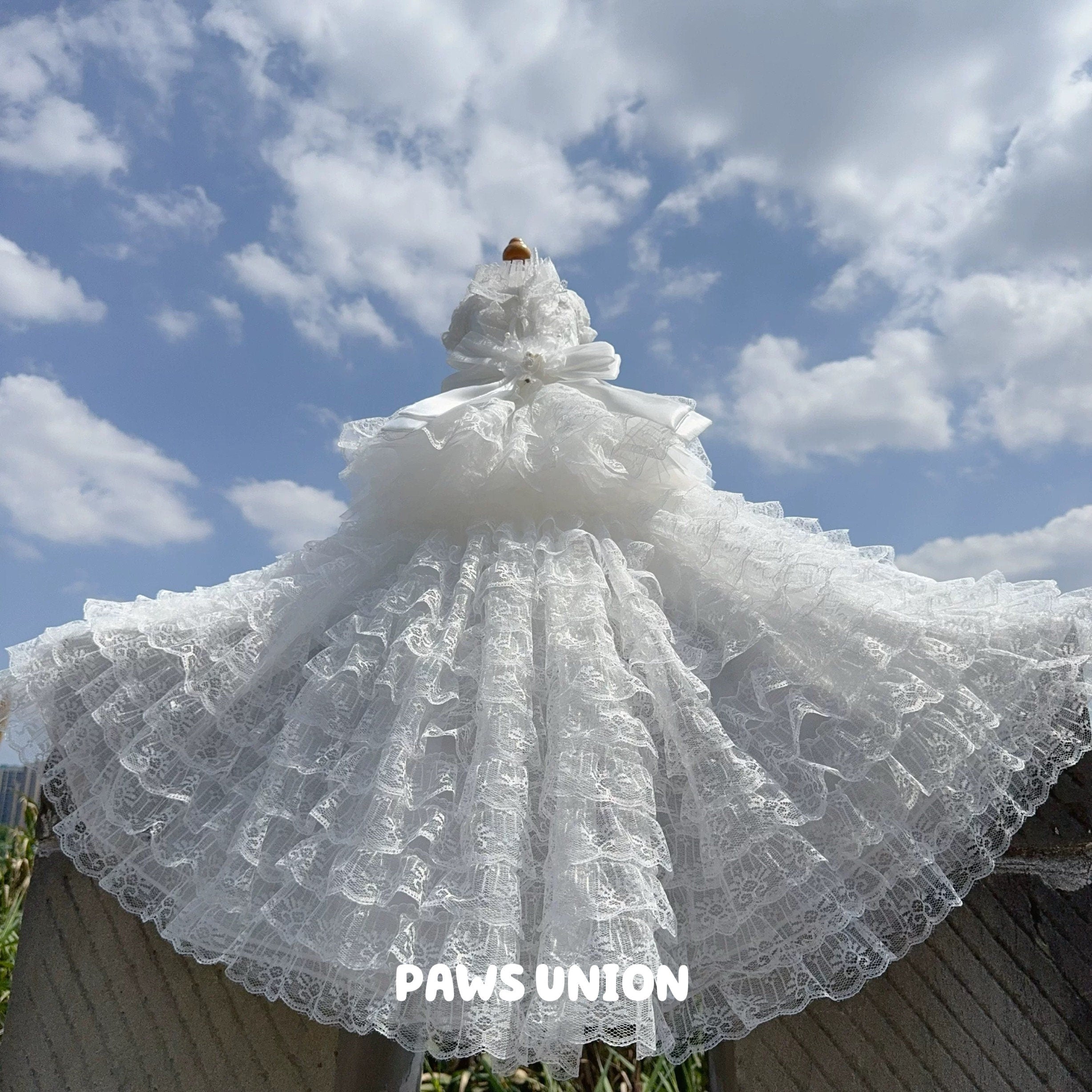 Coco Rosette Dog Wedding Dress with Train, White Tulle Dog Gown, 3D Flower Princess Dress for Dogs, Pet Bride Outfit, Dog Flower Girl Dress — product photograph 3 of 7.