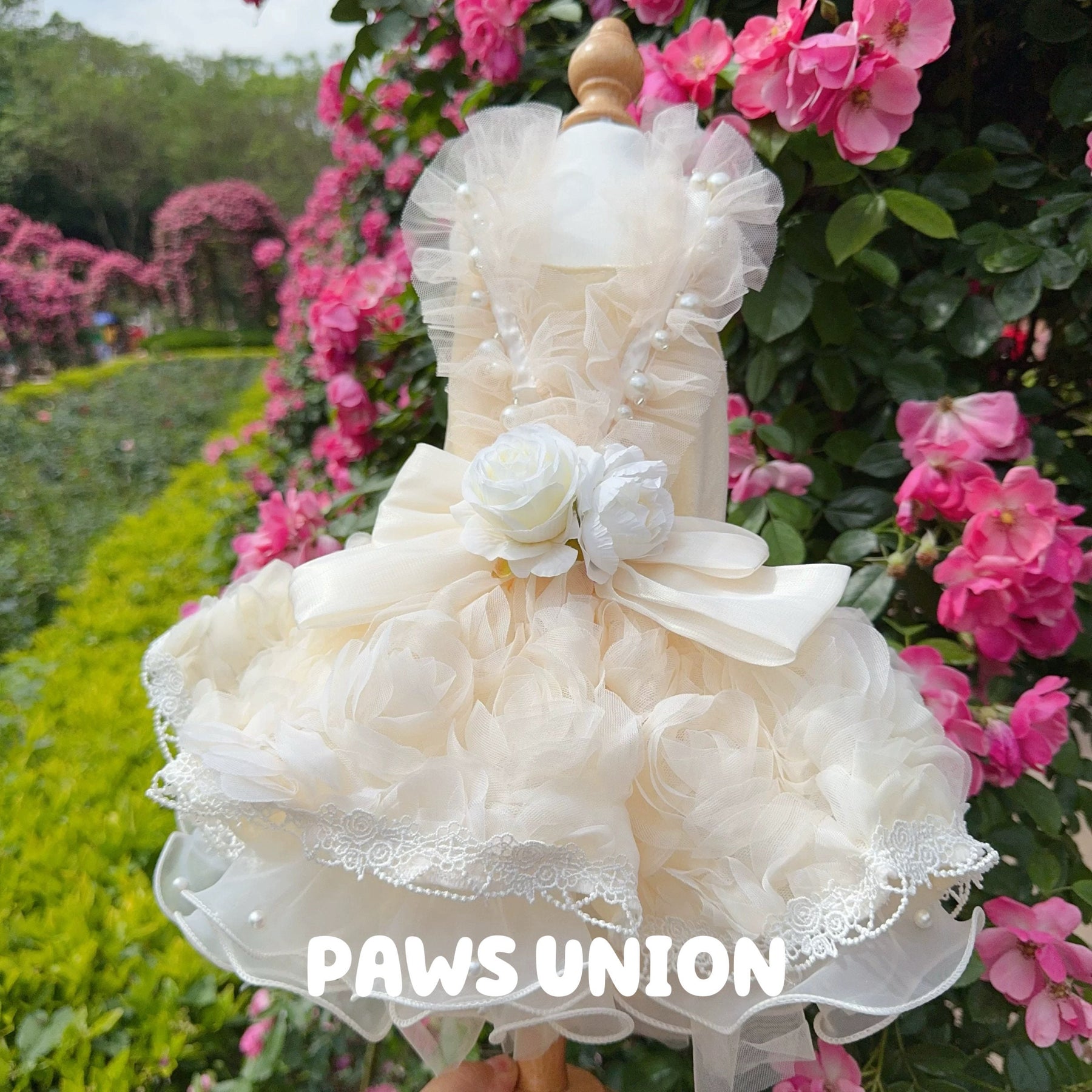 Coco Rosette Dog Wedding Dress, Pink Feather Tulle Dog Gown, Luxury Princess Dress for Small Dogs, Pet Bride Outfit, Dog Birthday Photoshoot Gown — product photograph 7 of 7.