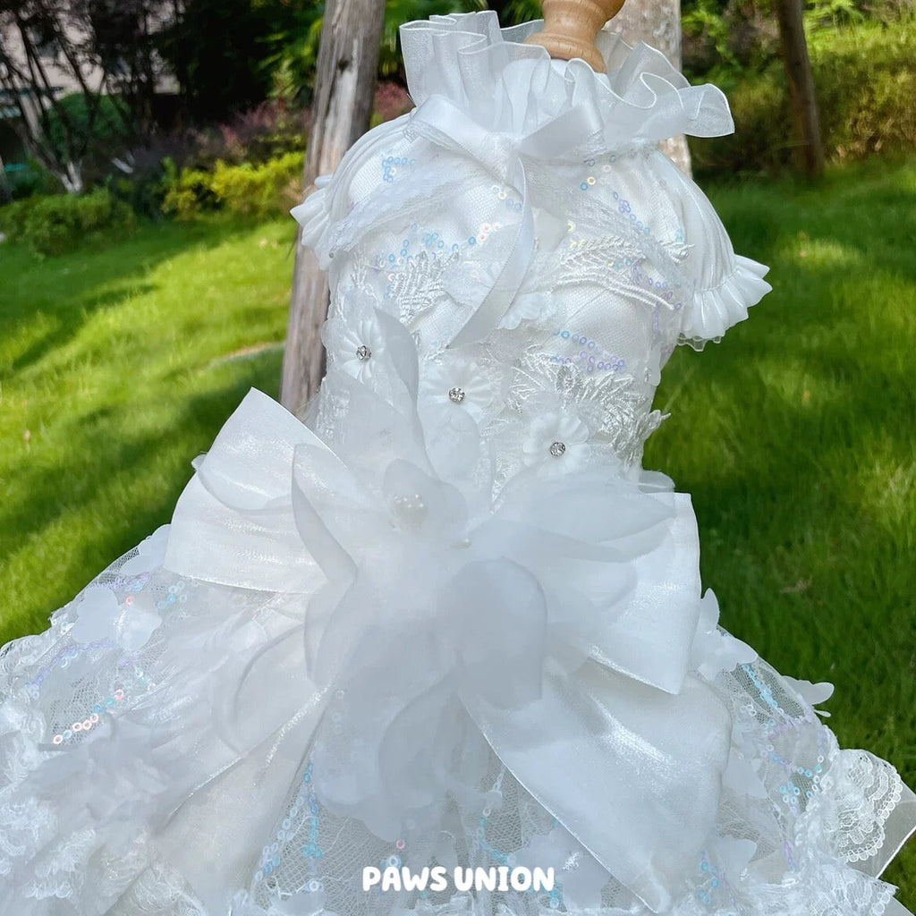 Coco Rosette White Dog Wedding Dress, Feather Tulle Dog Gown for Dogs and Cats, Luxury Bride Pet Outfit, Princess Gown for Wedding Photos — product photograph 4 of 6.
