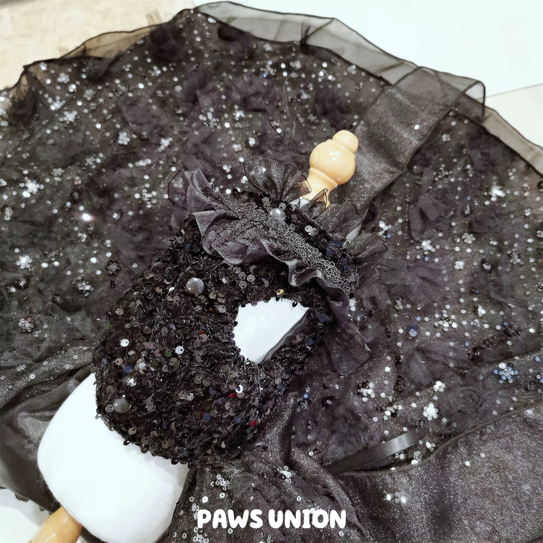Coco Rosette Black Dog Wedding Dress, Gothic Tulle Dog Gown with Long Train, 3D Flower Princess Dress, Elegant Evening Pet Gown for Dogs Cats — product photograph 6 of 6.