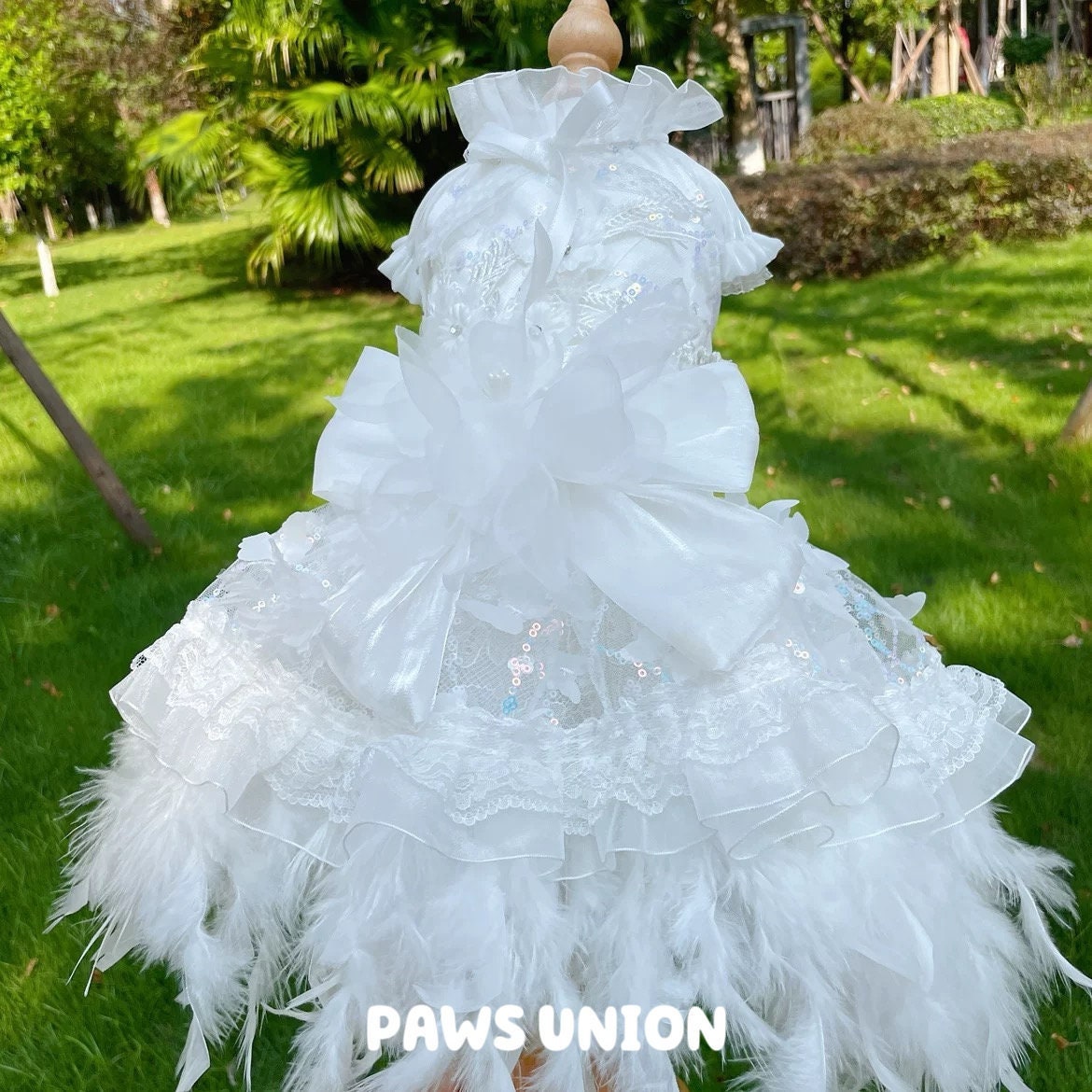 Coco Rosette White Dog Wedding Dress, Feather Tulle Dog Gown for Dogs and Cats, Luxury Bride Pet Outfit, Princess Gown for Wedding Photos — product photograph 1 of 6.
