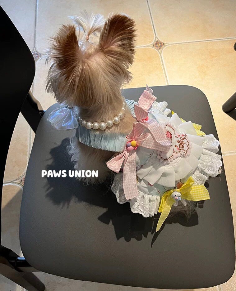 Coco Rosette Pastel Blue Dog Summer Dress, Cute Bow Pet Dress for Birthdays and Parties, Kawaii Outfit for Small and Large Dogs, Custom Size — product photograph 3 of 6.