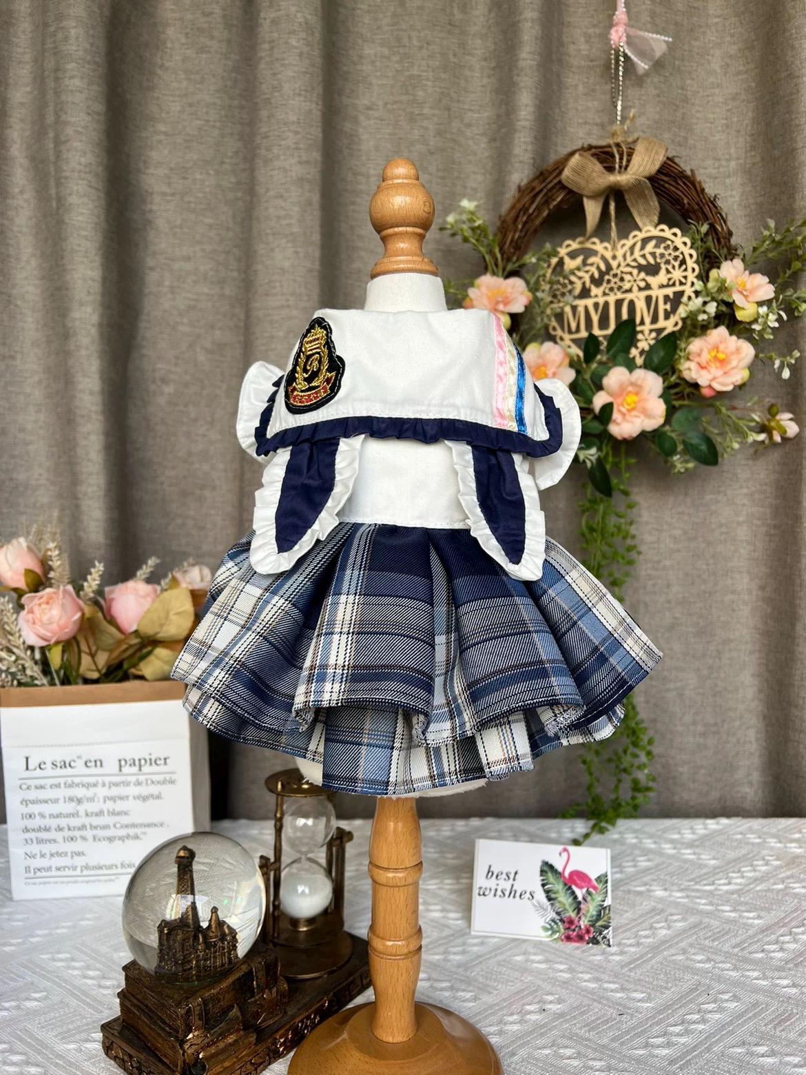 Coco Rosette Plaid Dog Dress, Preppy School Style Pet Outfit for Dogs, Cute Tartan Princess Dress, Dog Photo Prop, Custom Size Dog Clothes — product photograph 7 of 8.