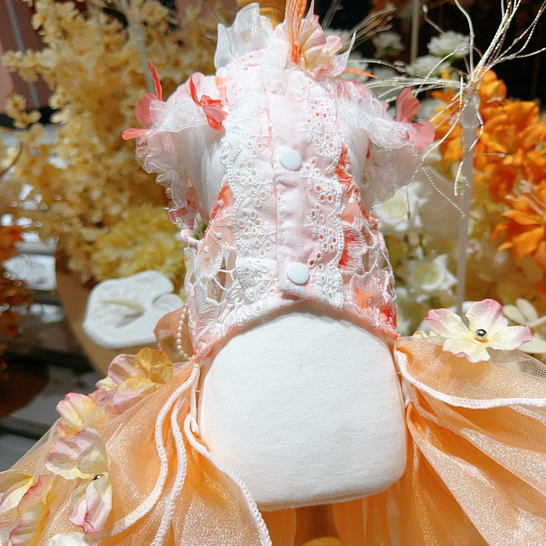 Coco Rosette Orange Floral Dog Dress, Autumn Wedding Guest Dog Outfit, Princess Birthday Dress for Dogs, Flower Pet Gown, Custom Size — product photograph 9 of 9.