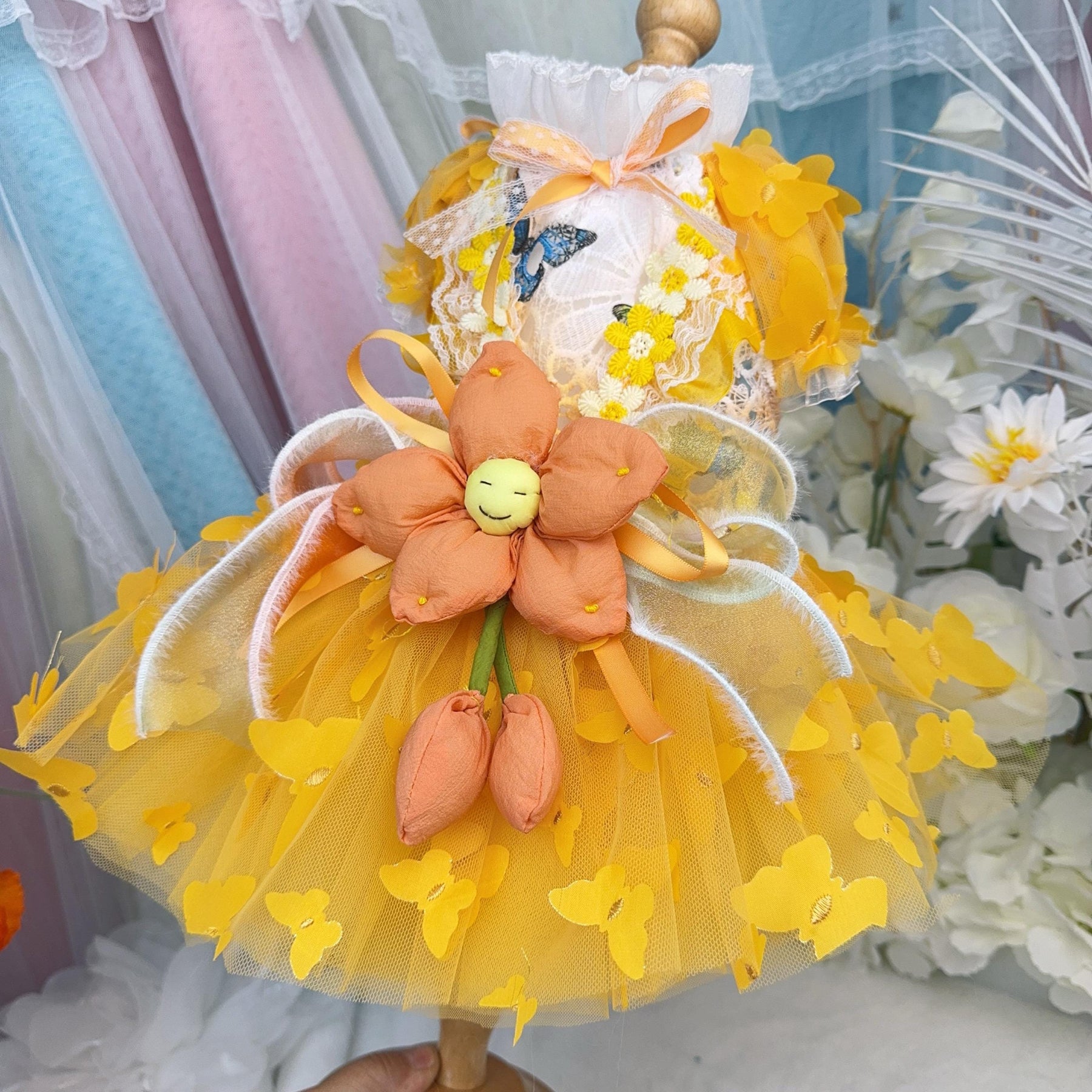 Coco Rosette Floral Dog Dress, Flower Girl Dog Outfit, Princess Birthday Dress for Small Dogs, Garden Party Pet Gown, Custom Size Dog Dress — product photograph 5 of 5.