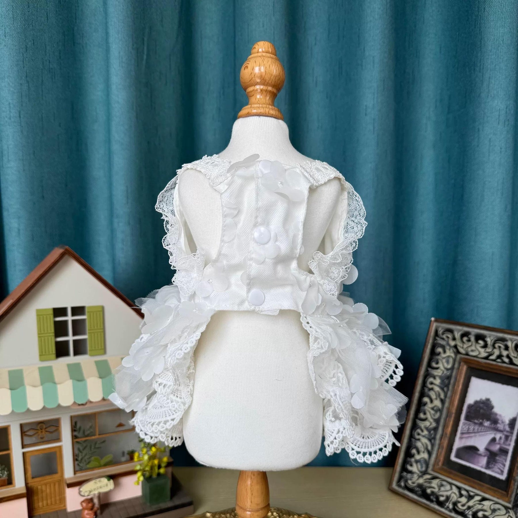 Coco Rosette Dog Wedding Dress with Veil, White Lace Dog Gown, Bride Dog Outfit for Wedding Photos, Princess Dress for Small Dogs XXS to XXL — product photograph 8 of 10.