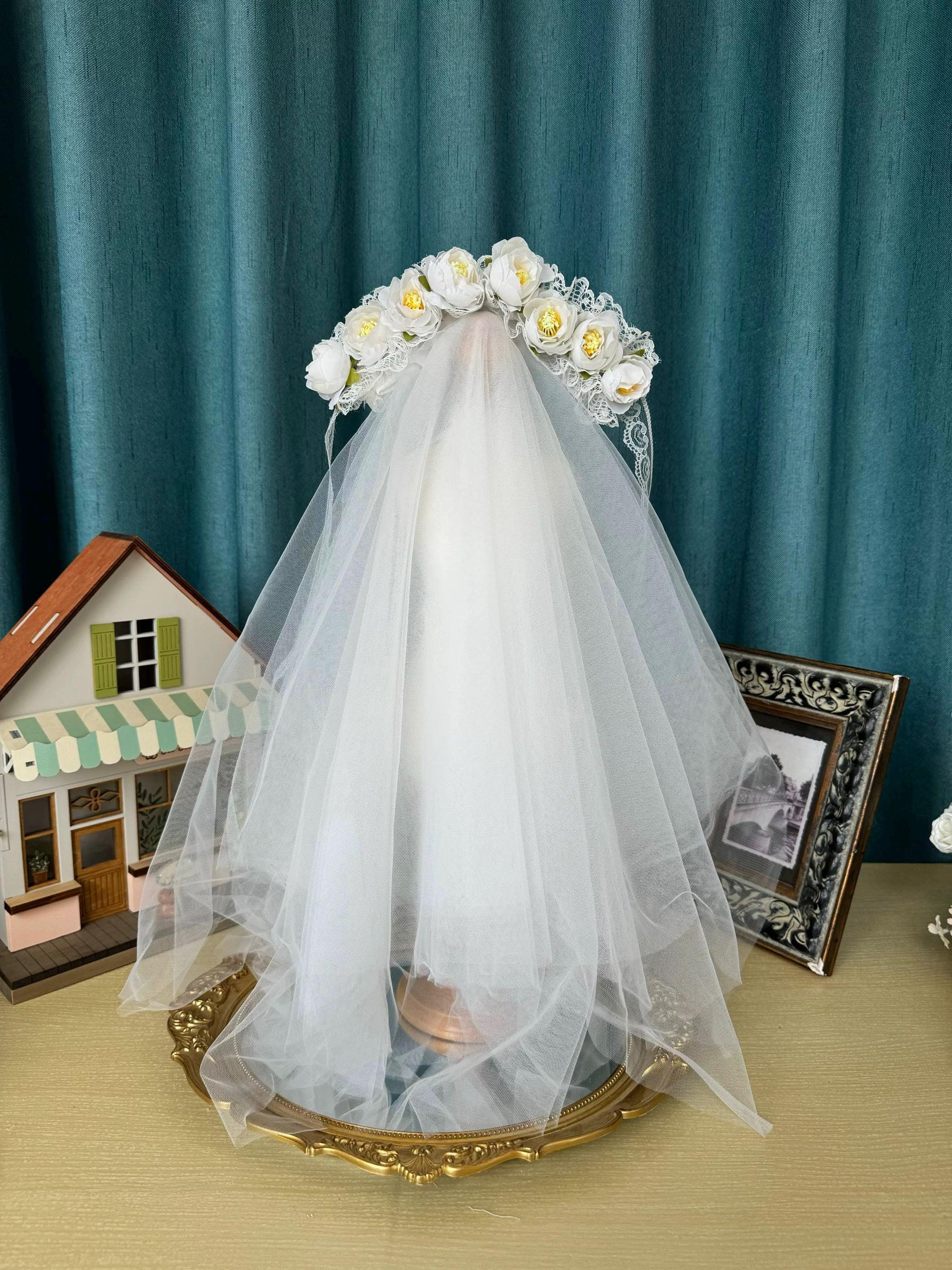 Coco Rosette Dog Wedding Dress with Veil, White Lace Dog Gown, Bride Dog Outfit for Wedding Photos, Princess Dress for Small Dogs XXS to XXL — product photograph 10 of 10.