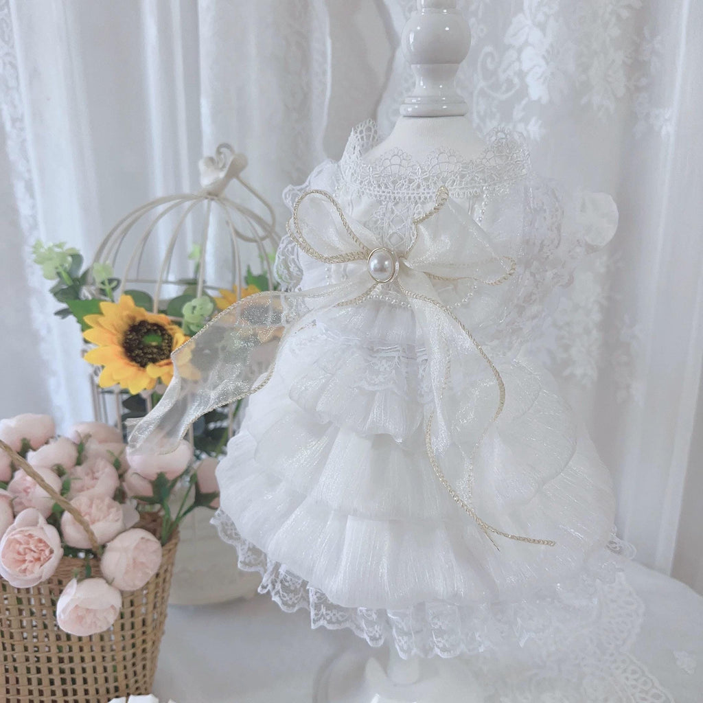 Coco Rosette Dog Wedding Dress with Headband Set, White Dog Gown, Bride Dog Outfit, Princess Dress for Small Dogs, Pet Wedding Photo Outfit — product photograph 3 of 6.