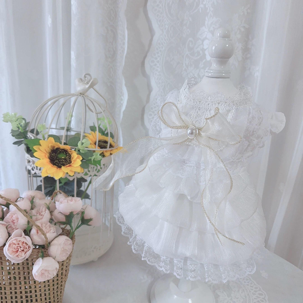 Coco Rosette Dog Wedding Dress with Headband Set, White Dog Gown, Bride Dog Outfit, Princess Dress for Small Dogs, Pet Wedding Photo Outfit — product photograph 6 of 6.