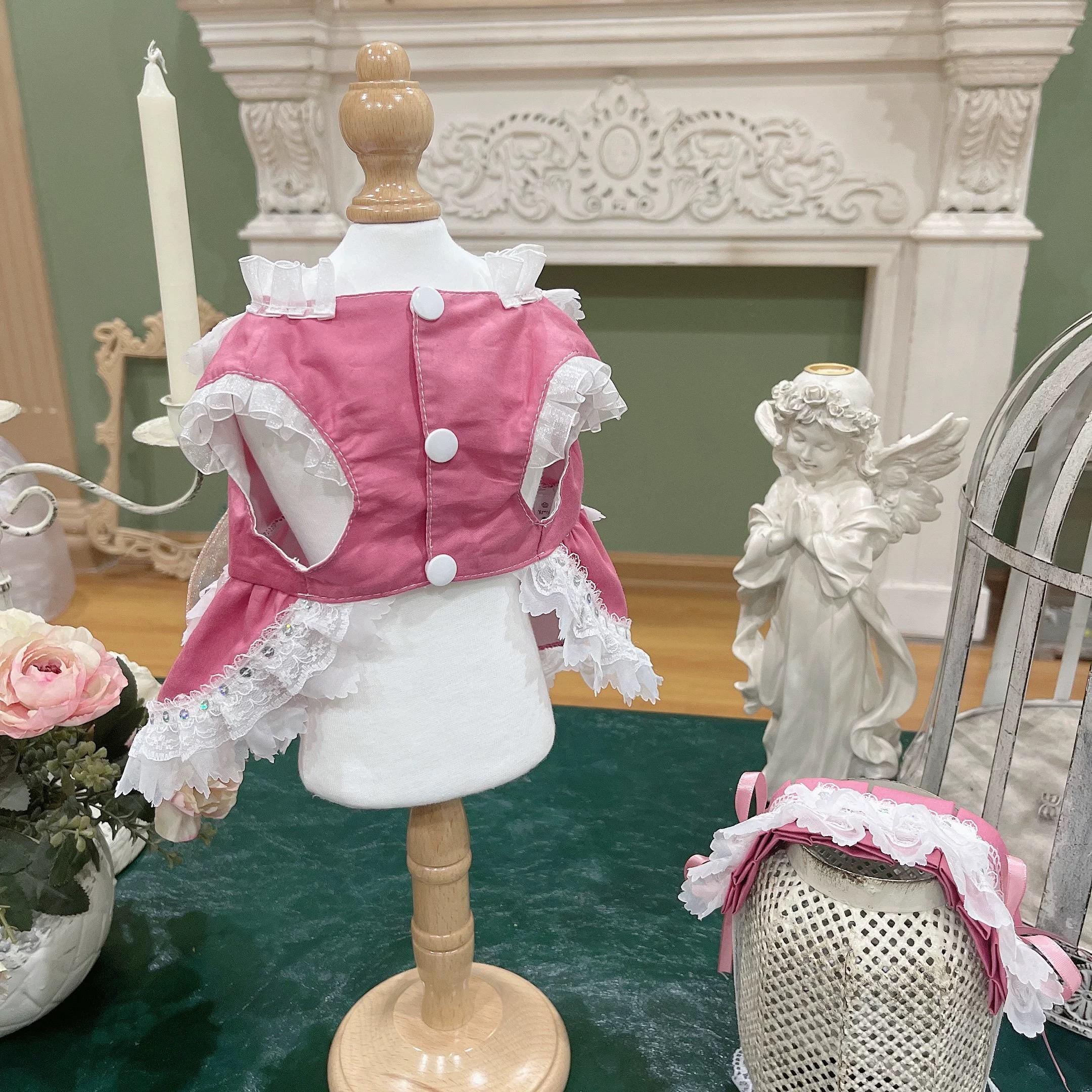 Coco Rosette Pink Dog Dress with Headband, Princess Birthday Outfit for Dogs, Flower Dog Dress Set, Pet Party Gown, Custom Size Dog Dress — product photograph 2 of 4.