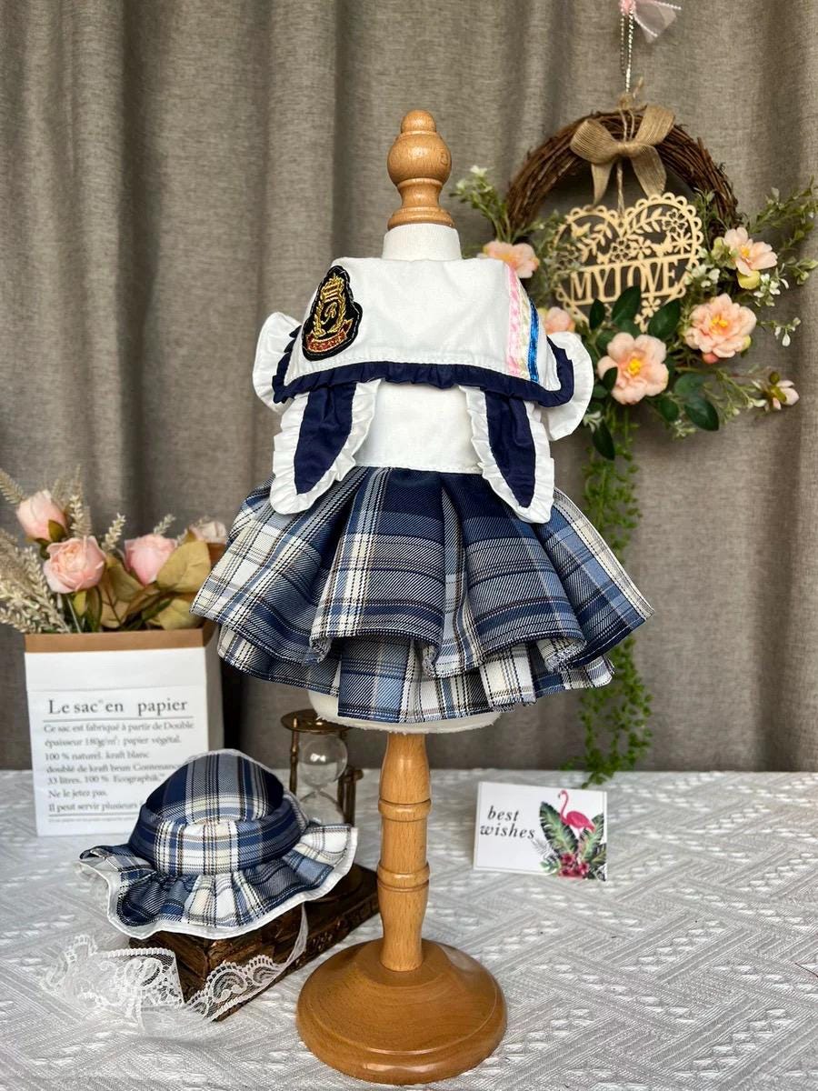 Coco Rosette Plaid Dog Dress, Preppy School Style Pet Outfit for Dogs, Cute Tartan Princess Dress, Dog Photo Prop, Custom Size Dog Clothes — product photograph 2 of 8.