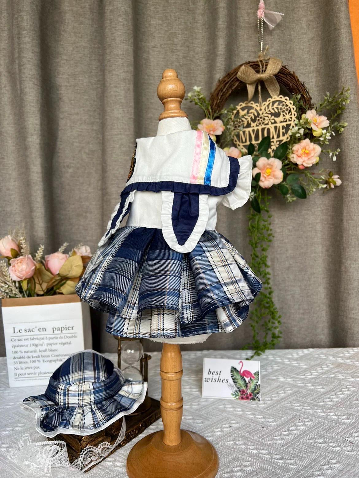 Coco Rosette Plaid Dog Dress, Preppy School Style Pet Outfit for Dogs, Cute Tartan Princess Dress, Dog Photo Prop, Custom Size Dog Clothes — product photograph 5 of 8.