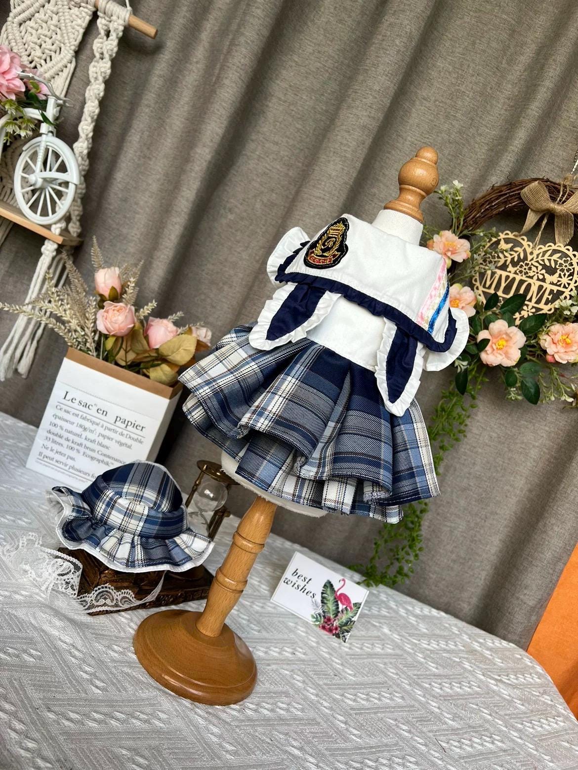 Coco Rosette Plaid Dog Dress, Preppy School Style Pet Outfit for Dogs, Cute Tartan Princess Dress, Dog Photo Prop, Custom Size Dog Clothes — product photograph 3 of 8.