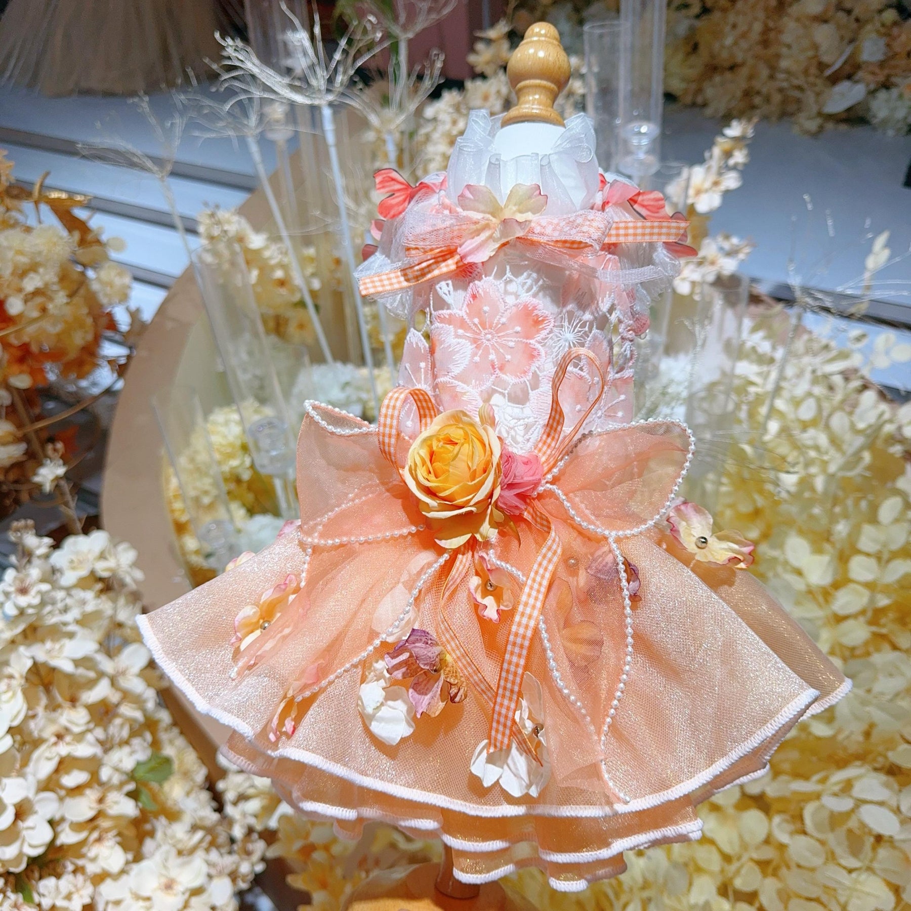 Coco Rosette Orange Floral Dog Dress, Autumn Wedding Guest Dog Outfit, Princess Birthday Dress for Dogs, Flower Pet Gown, Custom Size — product photograph 8 of 9.