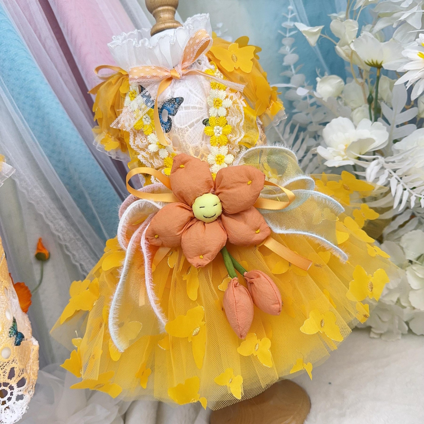 Coco Rosette Floral Dog Dress, Flower Girl Dog Outfit, Princess Birthday Dress for Small Dogs, Garden Party Pet Gown, Custom Size Dog Dress — product photograph 3 of 5.