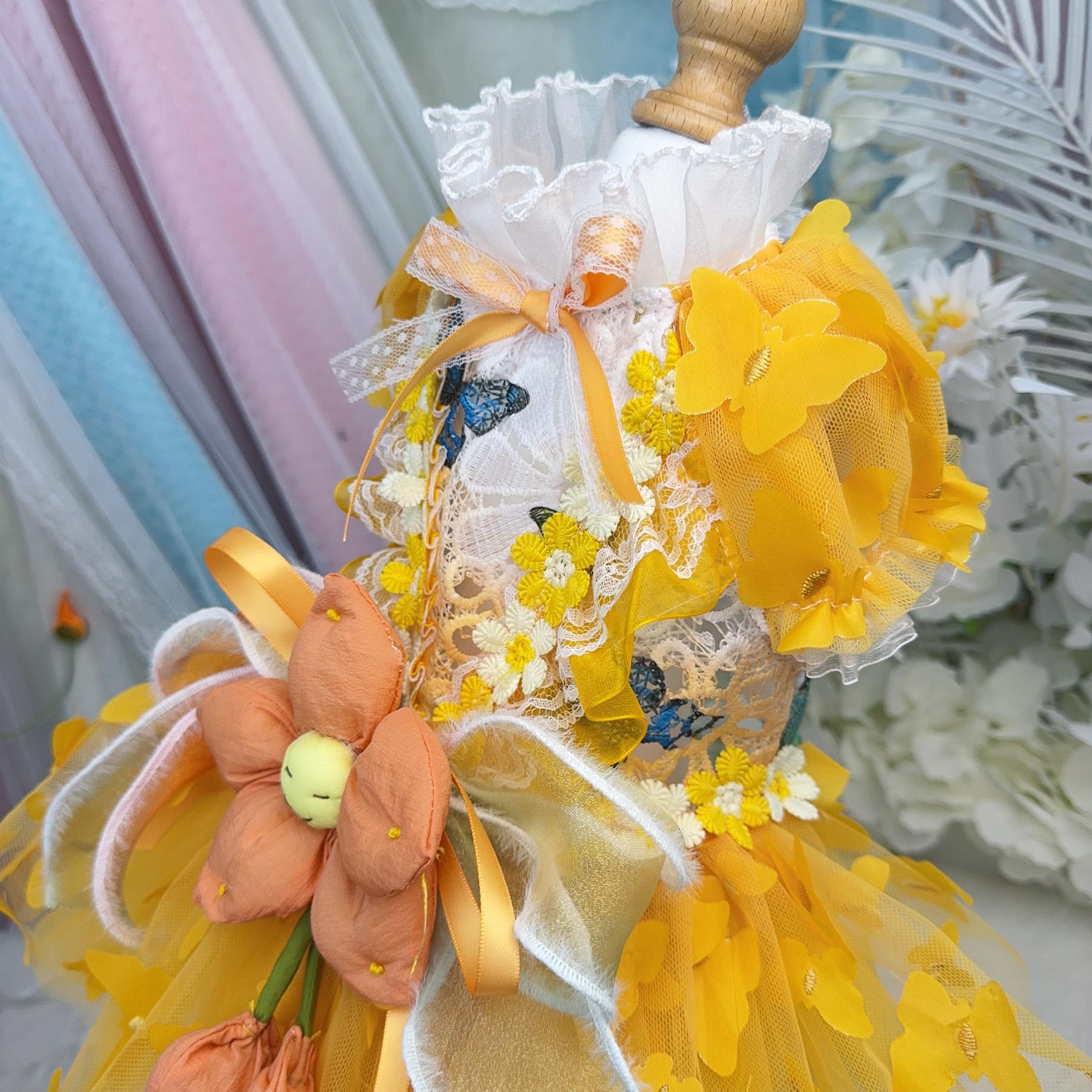 Coco Rosette Floral Dog Dress, Flower Girl Dog Outfit, Princess Birthday Dress for Small Dogs, Garden Party Pet Gown, Custom Size Dog Dress — product photograph 4 of 5.