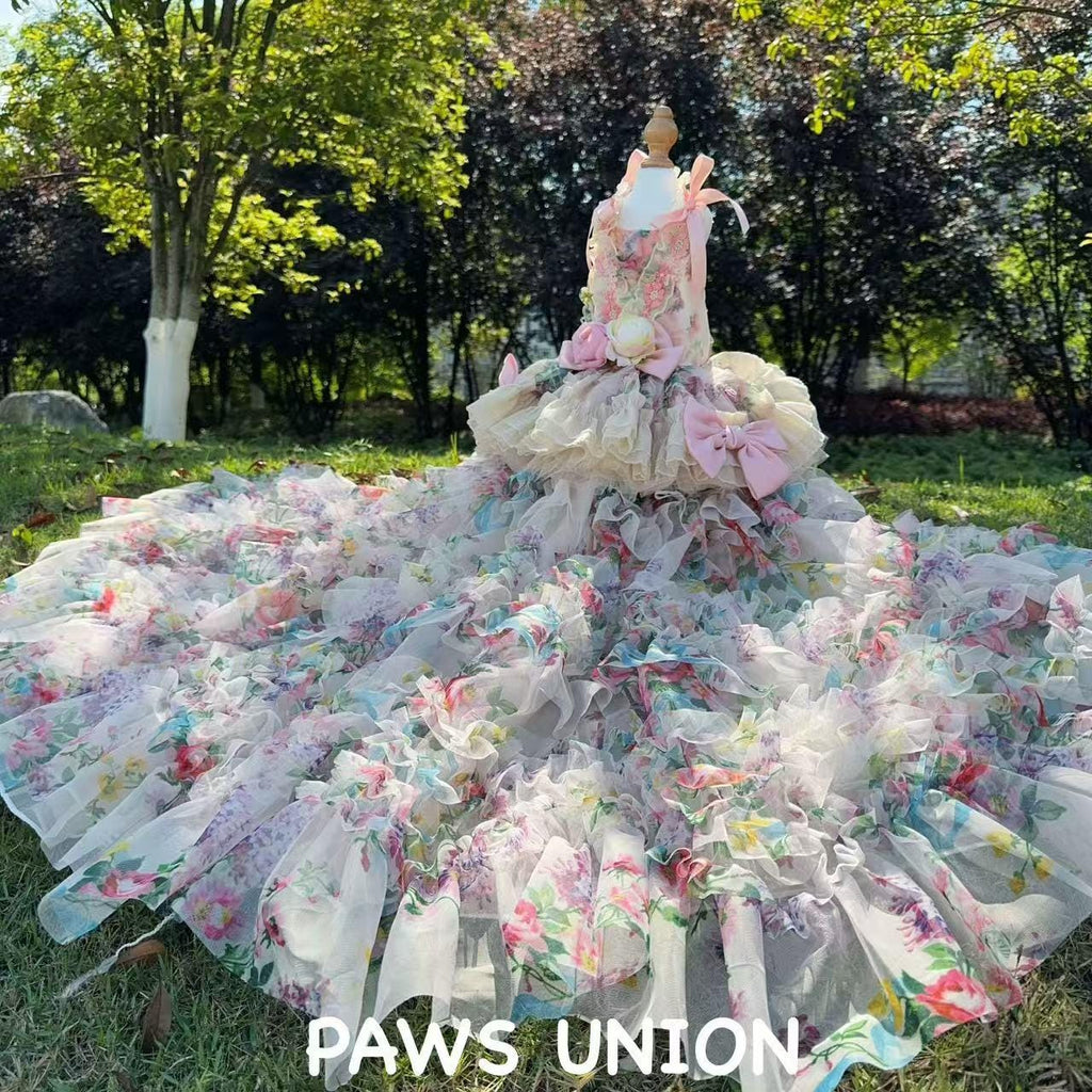 Coco Rosette Dog Wedding Gown, Floral Feather Tulle Dog Dress, Luxury Princess Ball Gown for Dogs, Pet Photoshoot Dress, Dog Pageant Outfit — product photograph 3 of 6.