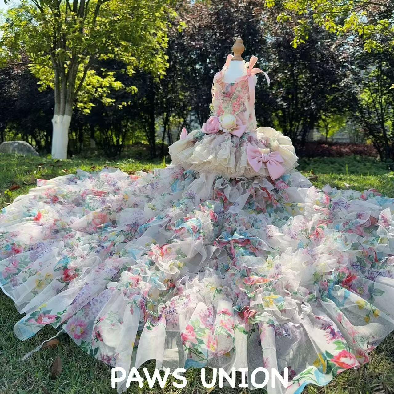 Coco Rosette Dog Wedding Gown, Floral Feather Tulle Dog Dress, Luxury Princess Ball Gown for Dogs, Pet Photoshoot Dress, Dog Pageant Outfit — product photograph 3 of 6.