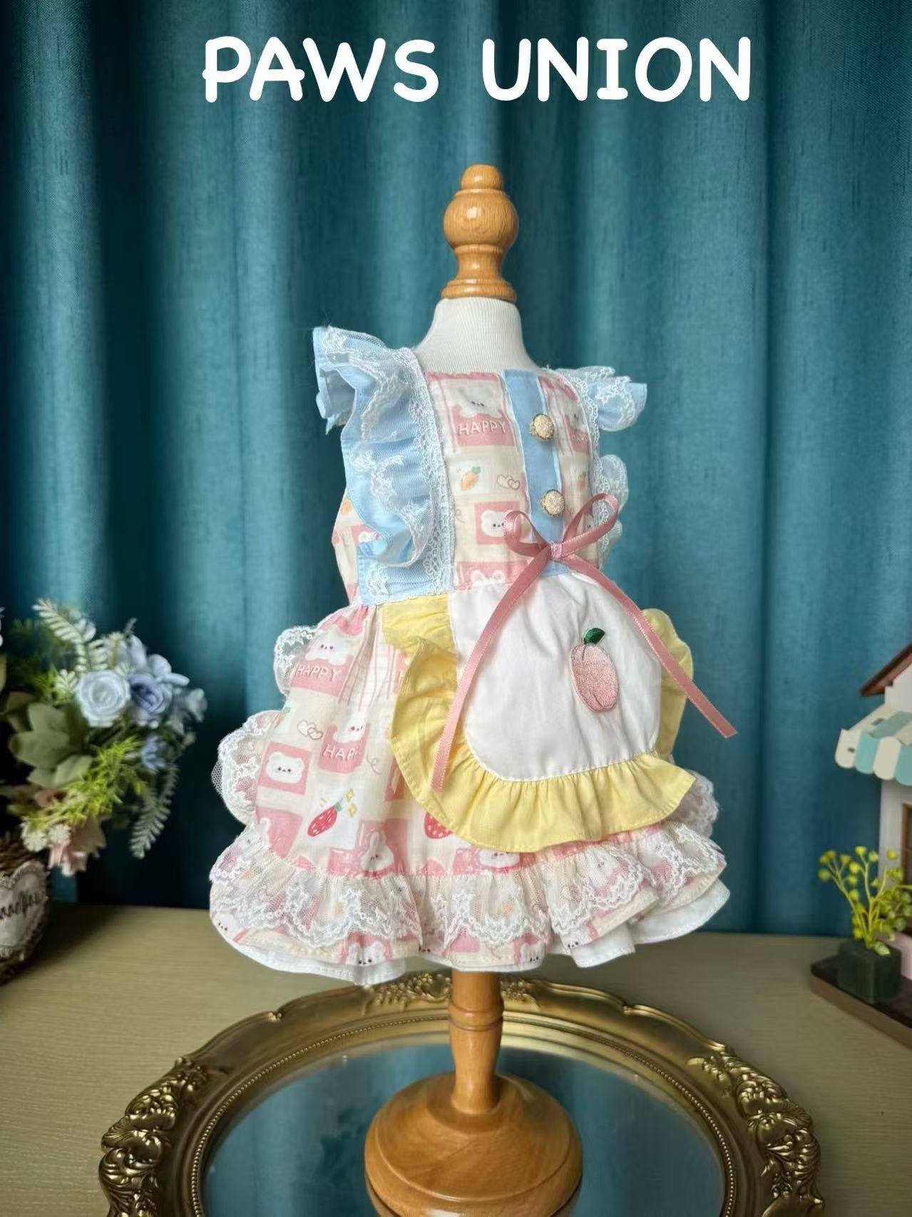 Coco Rosette Pink Lolita Dog Dress, Peach Ruffle Apron Pet Outfit, Cute Princess Birthday Party Dress for Dogs, Kawaii Dog Clothes, Custom Size — product photograph 4 of 4.