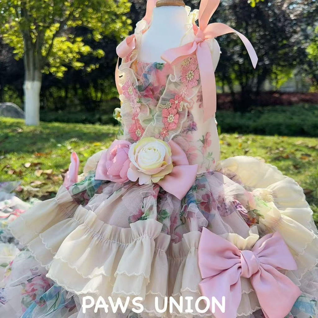 Coco Rosette Dog Wedding Gown, Floral Feather Tulle Dog Dress, Luxury Princess Ball Gown for Dogs, Pet Photoshoot Dress, Dog Pageant Outfit — product photograph 5 of 6.