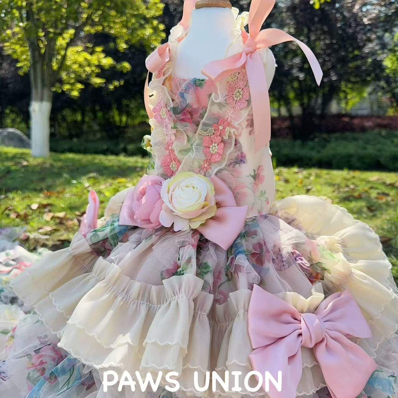Coco Rosette Dog Wedding Gown, Floral Feather Tulle Dog Dress, Luxury Princess Ball Gown for Dogs, Pet Photoshoot Dress, Dog Pageant Outfit — product photograph 5 of 6.