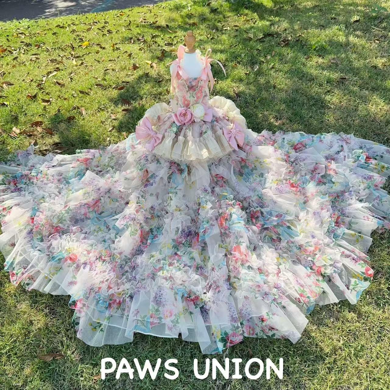 Coco Rosette Dog Wedding Gown, Floral Feather Tulle Dog Dress, Luxury Princess Ball Gown for Dogs, Pet Photoshoot Dress, Dog Pageant Outfit — product photograph 2 of 6.