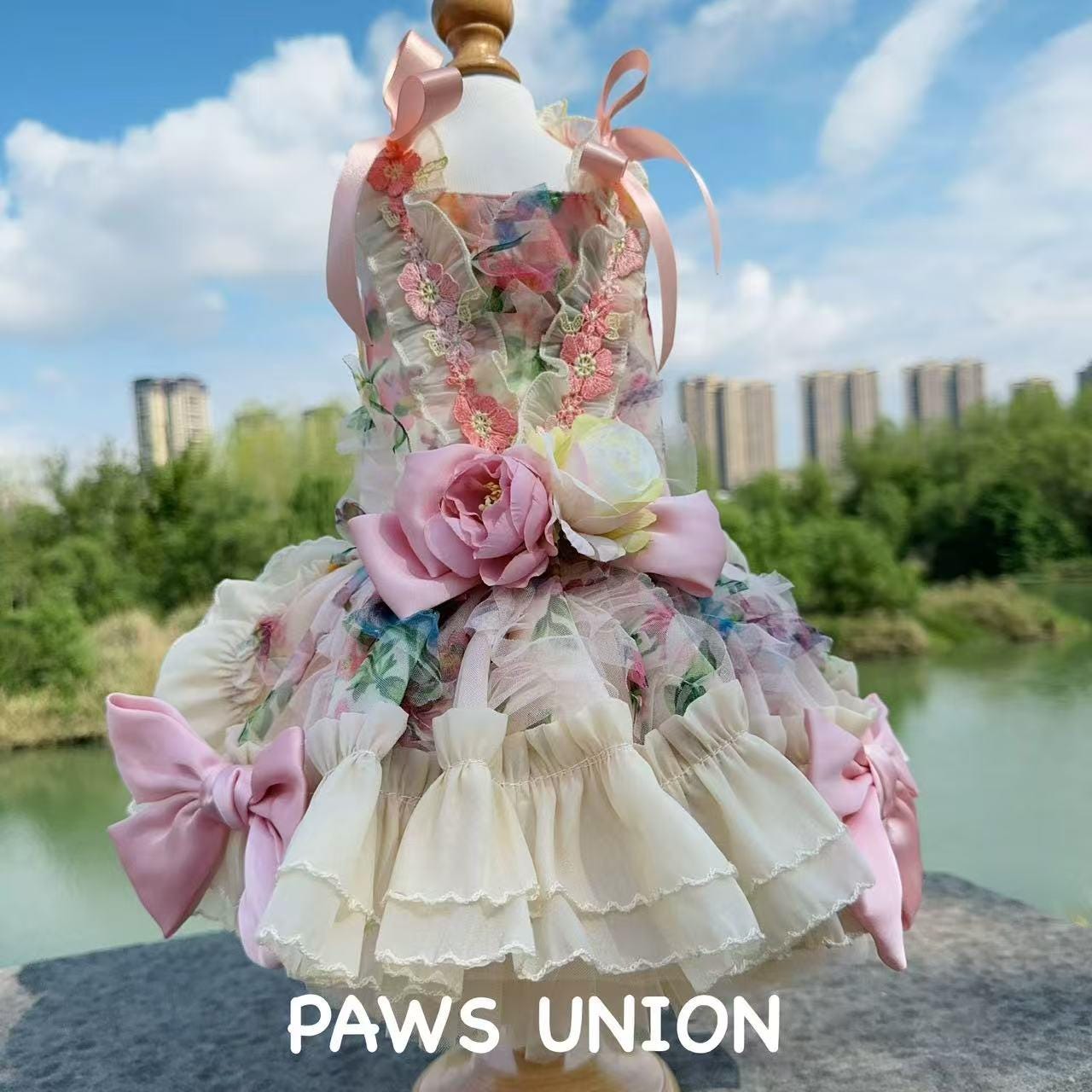 Coco Rosette Dog Wedding Gown, Floral Feather Tulle Dog Dress, Luxury Princess Ball Gown for Dogs, Pet Photoshoot Dress, Dog Pageant Outfit — product photograph 4 of 6.