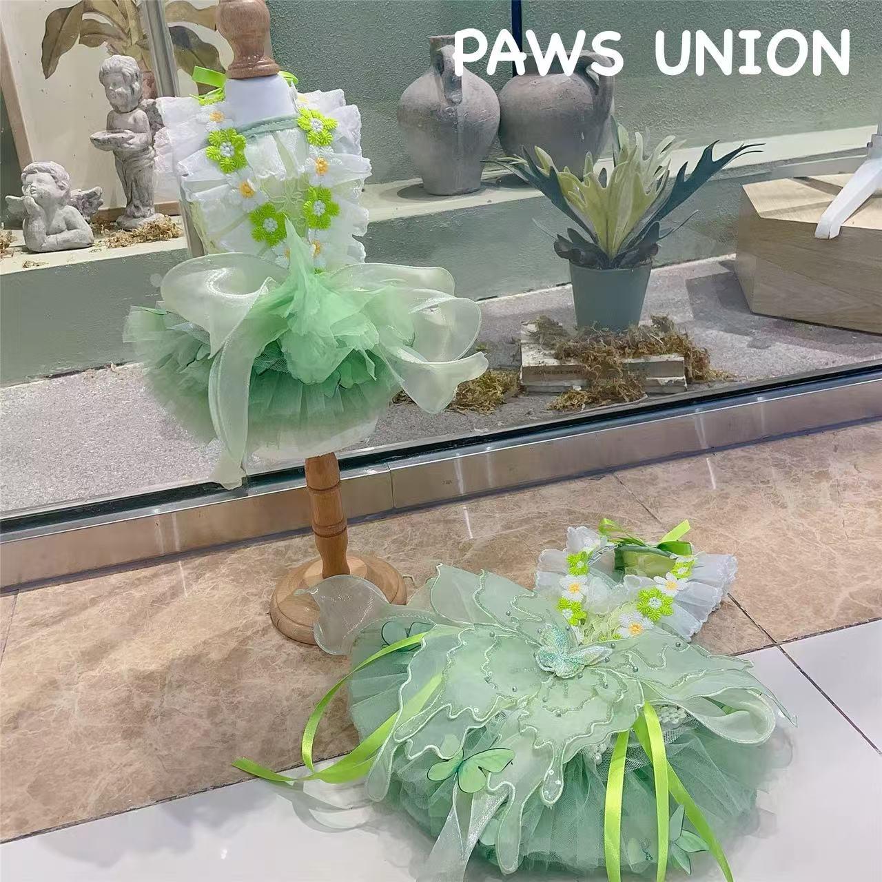Coco Rosette Green Floral Dog Dress, Garden Wedding Dog Outfit, Fairy Princess Pet Gown for Dogs and Cats, Spring Birthday Dress, Custom Size — product photograph 8 of 8.