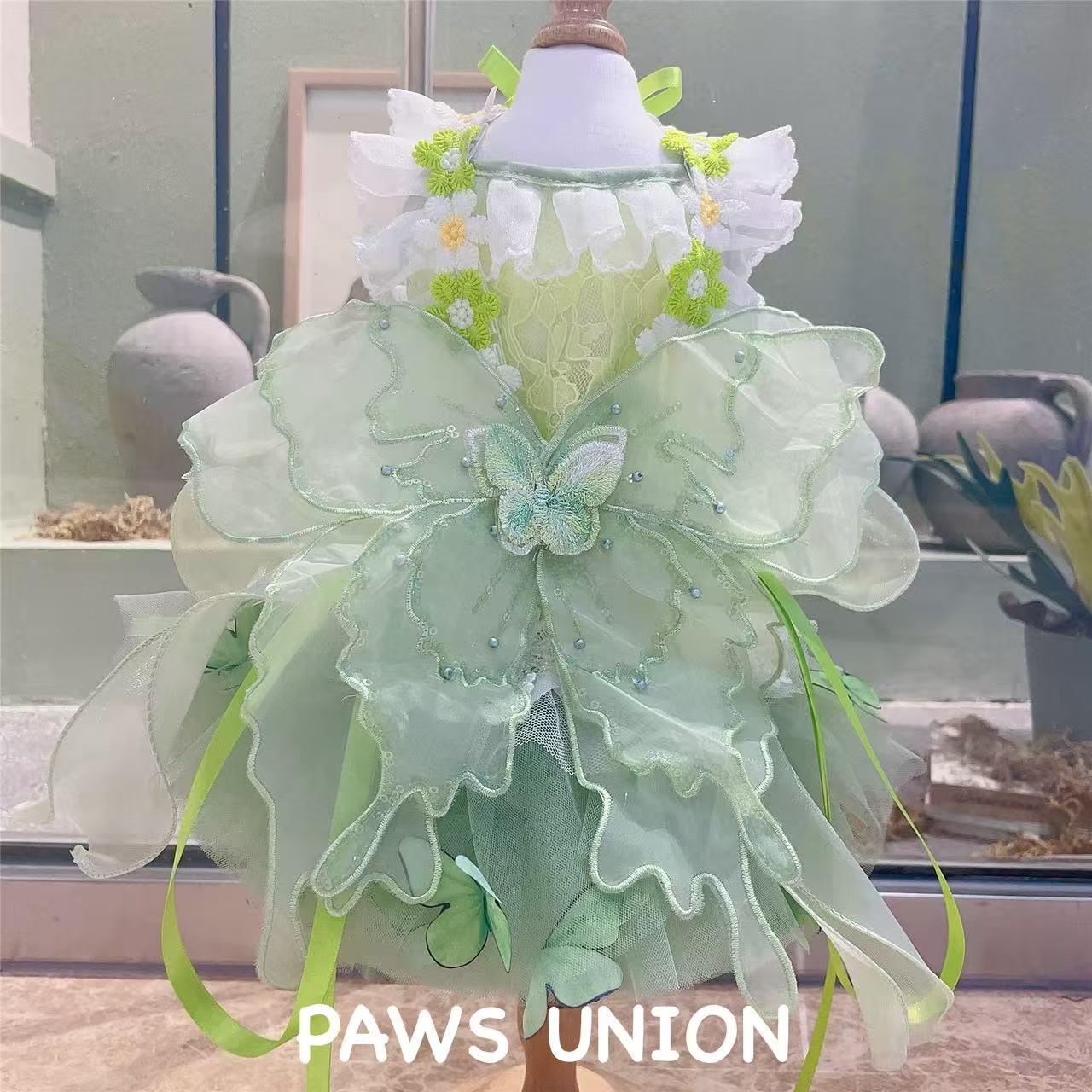 Coco Rosette Green Floral Dog Dress, Garden Wedding Dog Outfit, Fairy Princess Pet Gown for Dogs and Cats, Spring Birthday Dress, Custom Size — product photograph 7 of 8.