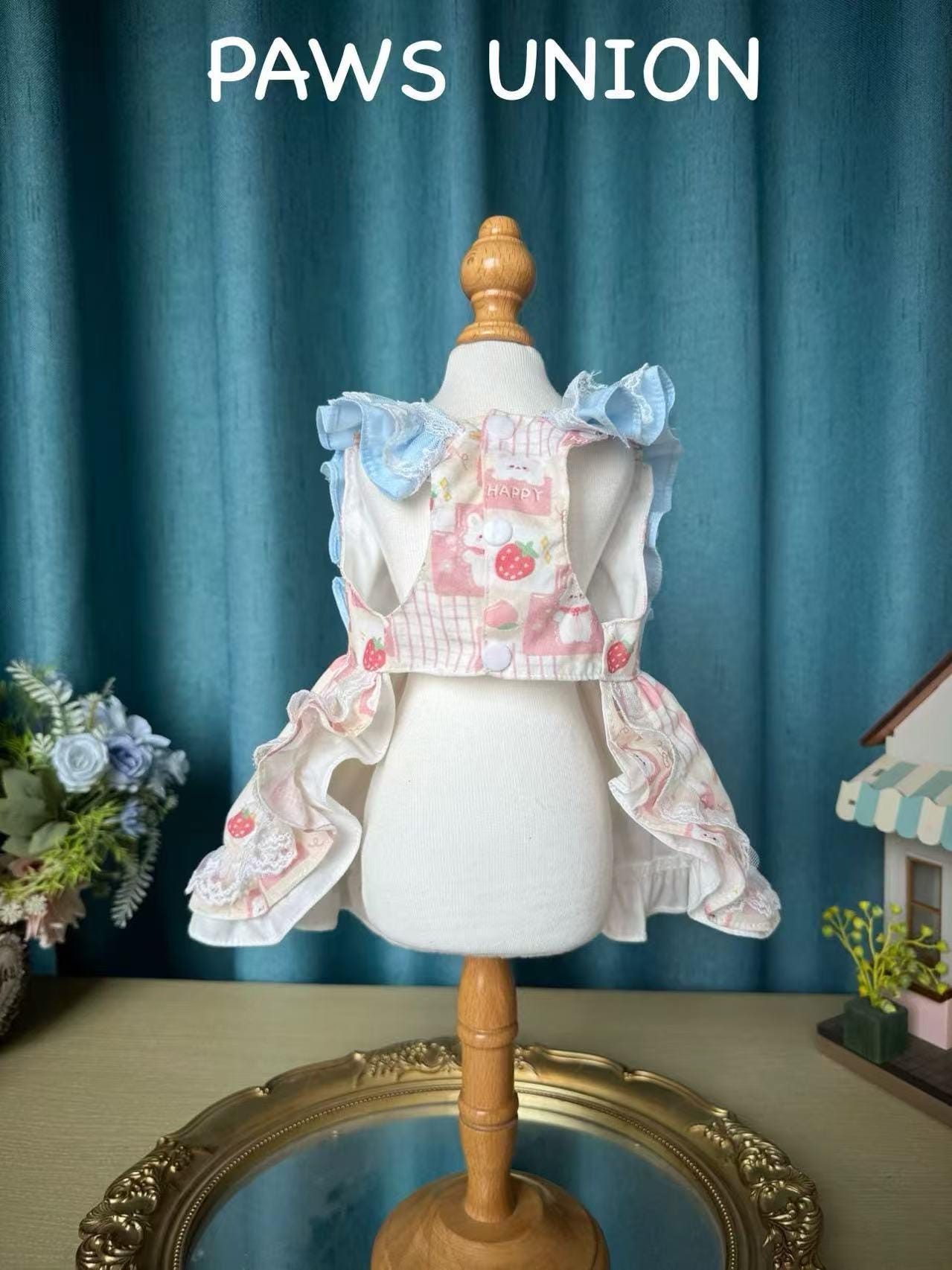 Coco Rosette Pink Lolita Dog Dress, Peach Ruffle Apron Pet Outfit, Cute Princess Birthday Party Dress for Dogs, Kawaii Dog Clothes, Custom Size — product photograph 3 of 4.