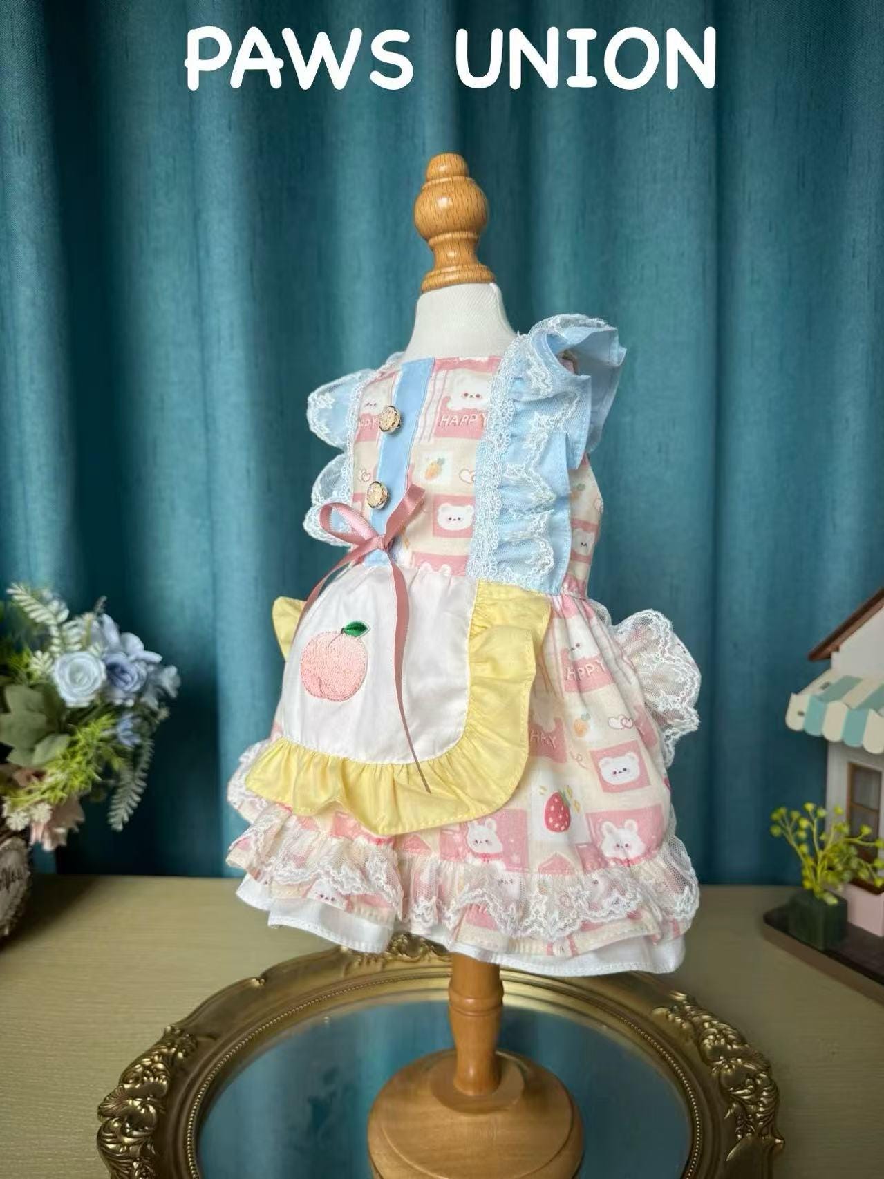 Coco Rosette Pink Lolita Dog Dress, Peach Ruffle Apron Pet Outfit, Cute Princess Birthday Party Dress for Dogs, Kawaii Dog Clothes, Custom Size — product photograph 2 of 4.