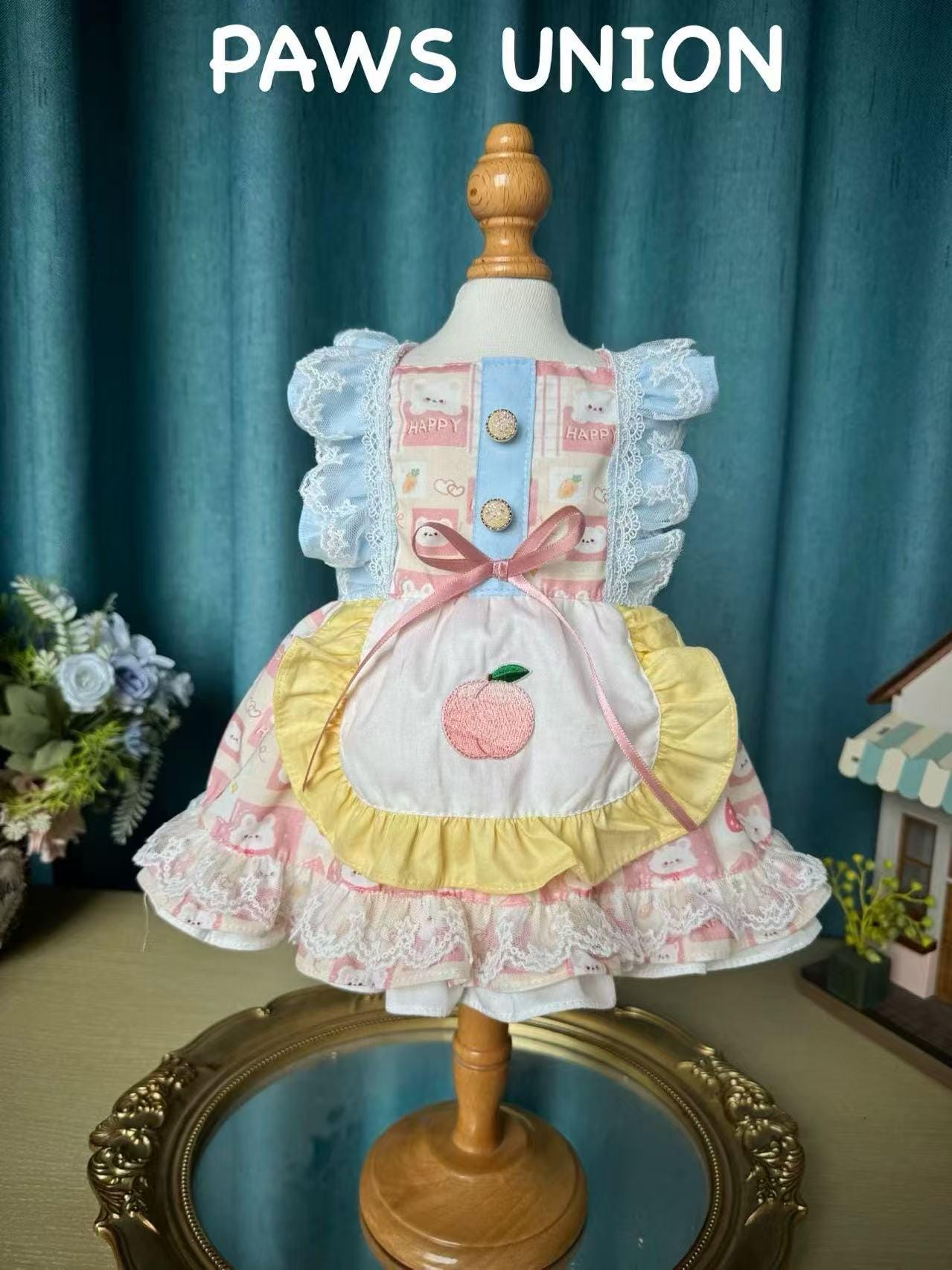 Coco Rosette Pink Lolita Dog Dress, Peach Ruffle Apron Pet Outfit, Cute Princess Birthday Party Dress for Dogs, Kawaii Dog Clothes, Custom Size — product photograph 1 of 4.