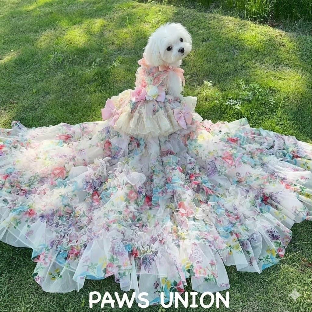 Coco Rosette Dog Wedding Gown, Floral Feather Tulle Dog Dress, Luxury Princess Ball Gown for Dogs, Pet Photoshoot Dress, Dog Pageant Outfit — product photograph 1 of 6.