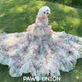 Coco Rosette Dog Wedding Gown, Floral Feather Tulle Dog Dress, Luxury Princess Ball Gown for Dogs, Pet Photoshoot Dress, Dog Pageant Outfit — product photograph 1 of 6.