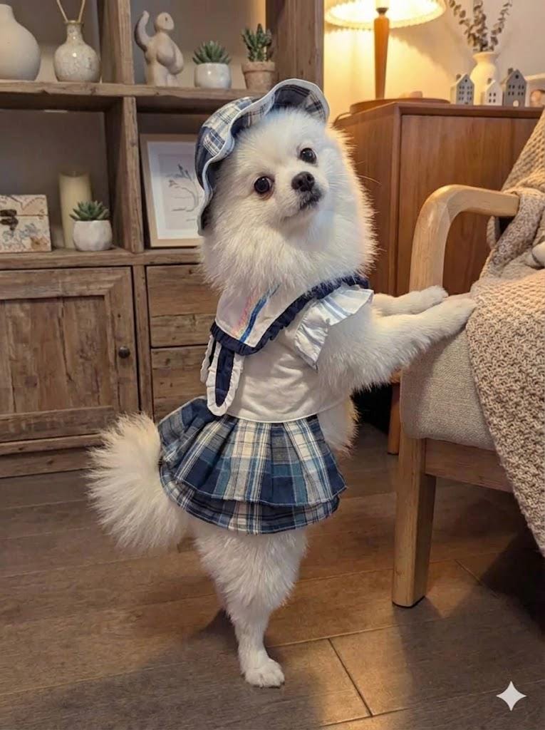 Coco Rosette Plaid Dog Dress, Preppy School Style Pet Outfit for Dogs, Cute Tartan Princess Dress, Dog Photo Prop, Custom Size Dog Clothes — product photograph 1 of 8.