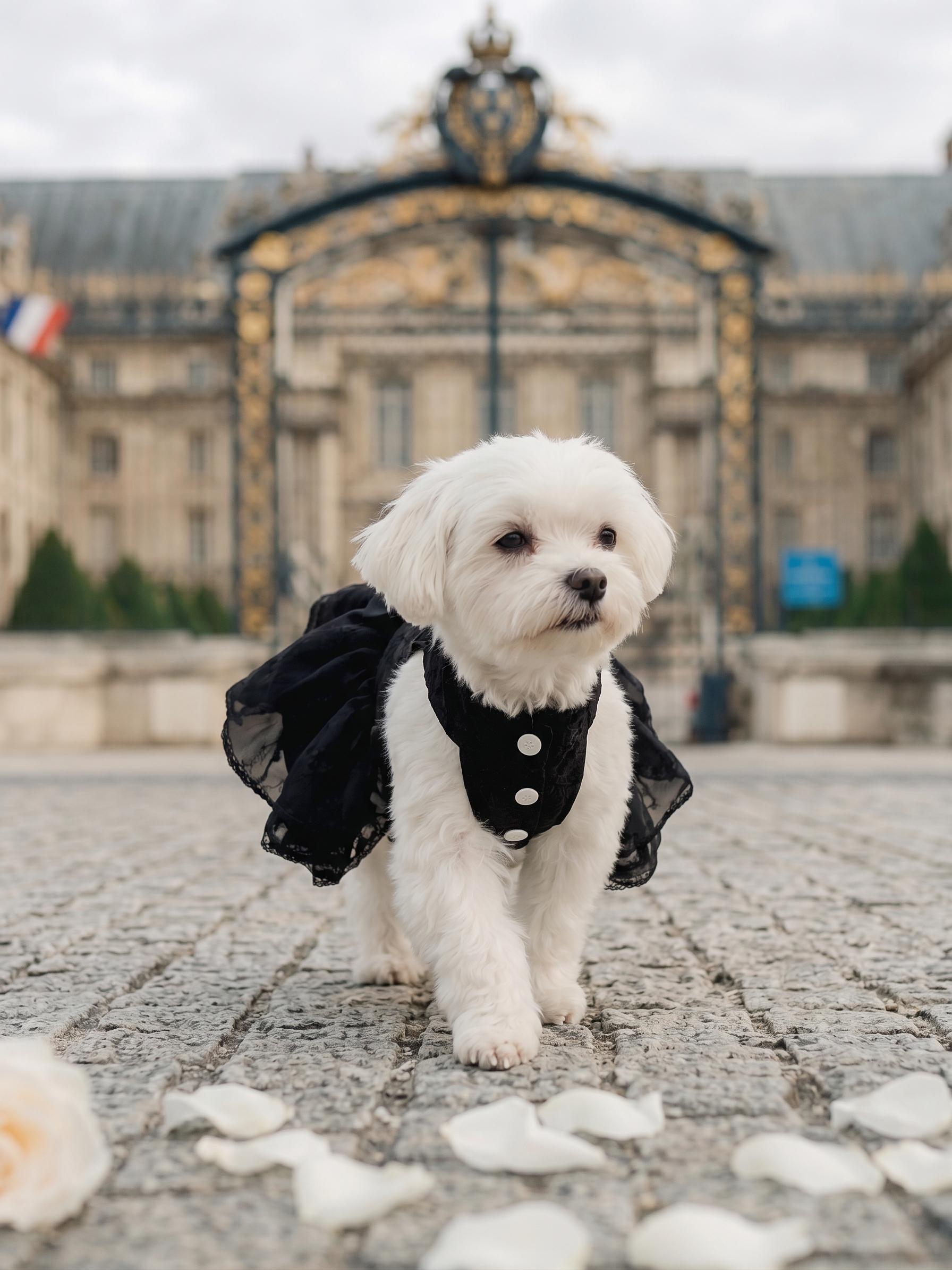 Coco Rosette Black Dog Dress, Elegant Evening Gown for Dogs, Little Black Dress Pet Outfit, Wedding Guest Dog Dress, Birthday Custom Size — product photograph 2 of 5.