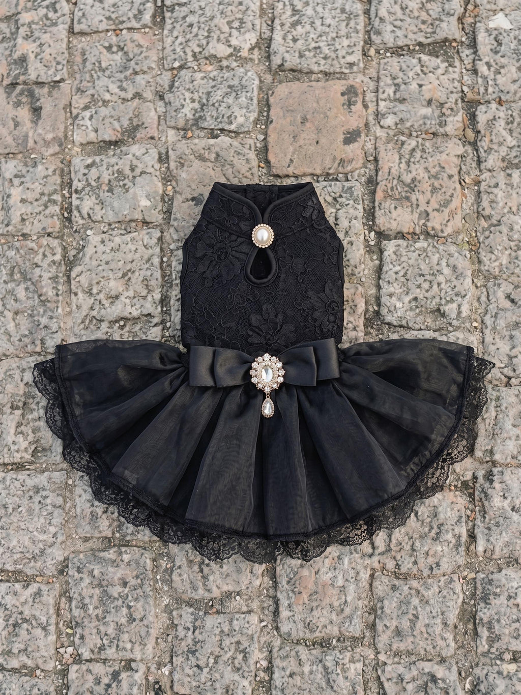 Coco Rosette Black Dog Dress, Elegant Evening Gown for Dogs, Little Black Dress Pet Outfit, Wedding Guest Dog Dress, Birthday Custom Size — product photograph 5 of 5.