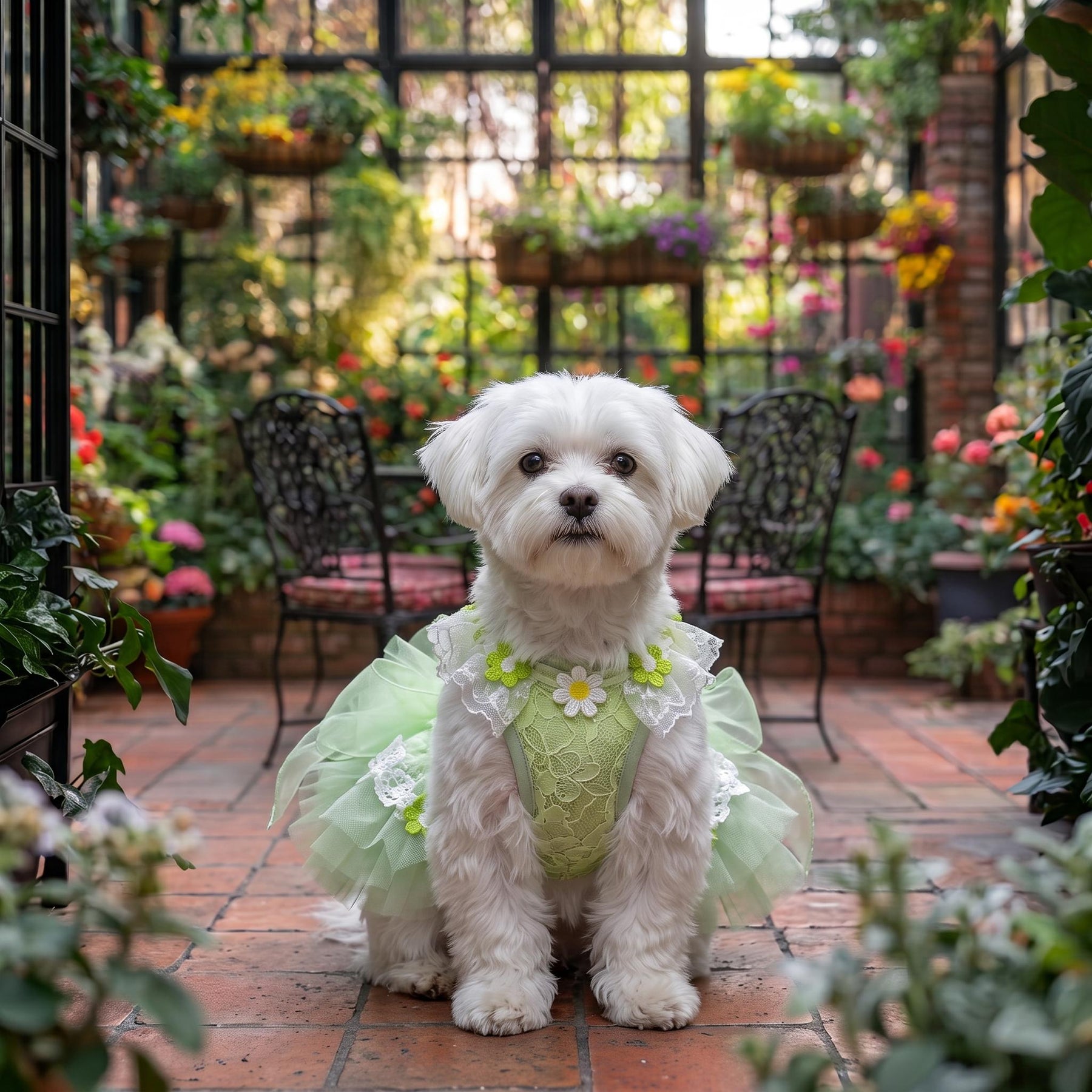 Coco Rosette Green Floral Dog Dress, Garden Wedding Dog Outfit, Fairy Princess Pet Gown for Dogs and Cats, Spring Birthday Dress, Custom Size — product photograph 3 of 8.